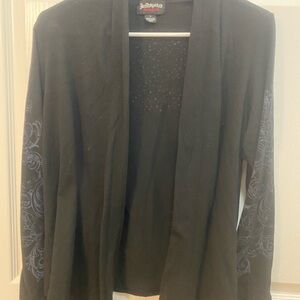 Hot Tempered Women's Black Cardigan with Patterned Sleeves